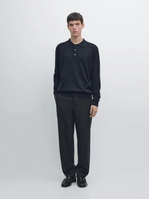 Dzianinowy Sweter Polo Z Mieszanki Bawełny - Granatowy - - Massimo Dutti - Mężczyzna