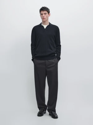 Dzianinowy Sweter Polo Z Mieszanki Bawełny - Granatowy - - Massimo Dutti - Mężczyzna