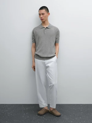 Dzianinowy Sweter Polo Z Mieszanki Bawełny I Lnu - Szary - - Massimo Dutti - Mężczyzna