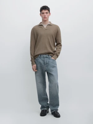 Zdjęcie produktu Dzianinowy Sweter Polo Z Mieszanki Bawełny - Khaki - - Massimo Dutti - Mężczyzna