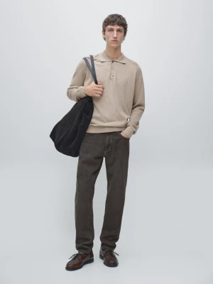 Zdjęcie produktu Dzianinowy Sweter Polo Z Mieszanki Bawełny - Norkowy - - Massimo Dutti - Mężczyzna