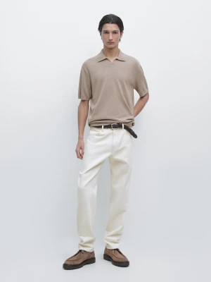 Dzianinowy Sweter Polo Z Mieszanki Bawełny - Norkowy - - Massimo Dutti - Mężczyzna