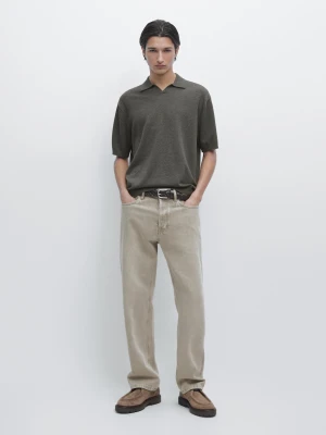 Dzianinowy Sweter Polo Z Mieszanki Bawełny - Szary - - Massimo Dutti - Mężczyzna