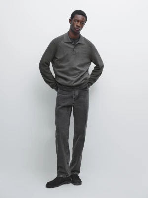 Dzianinowy Sweter Polo Z Mieszanki Bawełny - Szary Średni - - Massimo Dutti - Mężczyzna