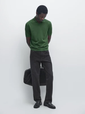 Zdjęcie produktu Dzianinowy Sweter Polo Z Mieszanki Bawełny - Zielony - - Massimo Dutti - Mężczyzna