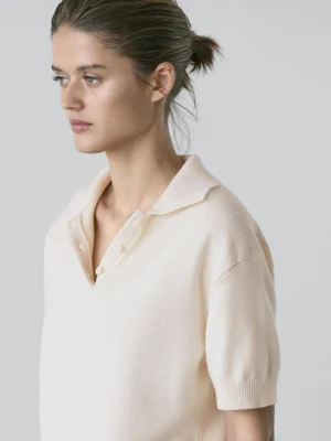 Dzianinowy Sweter Polo Z Mieszanki Wełny - Biały Złamany - - Massimo Dutti - Kobieta