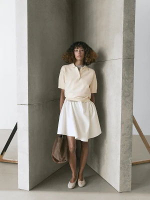 Dzianinowy Sweter Polo Z Mieszanki Wełny - Biały Złamany - - Massimo Dutti - Kobieta