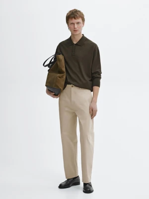 Dzianinowy Sweter Polo Z Mieszanki Wełny - Ciemny Khaki - - Massimo Dutti - Mężczyzna