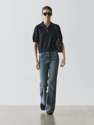 Dzianinowy Sweter Polo Z Mieszanki Wełny - Granatowy - - Massimo Dutti - Kobieta