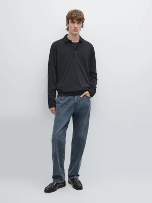 Dzianinowy Sweter Polo Z Mieszanki Wełny - Granatowy - - Massimo Dutti - Mężczyzna