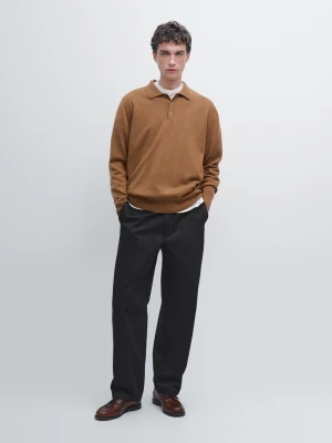 Dzianinowy Sweter Polo Z Mieszanki Wełny - Karmelowy - - Massimo Dutti - Mężczyzna