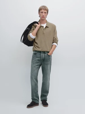 Dzianinowy Sweter Polo Z Mieszanki Wełny - Khaki - - Massimo Dutti - Mężczyzna
