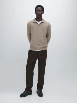 Dzianinowy Sweter Polo Z Mieszanki Wełny - Piaskowy - - Massimo Dutti - Mężczyzna