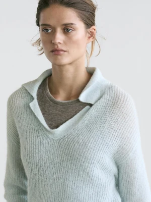 Dzianinowy Sweter Polo Z Mieszanki Wełny Z Alpaki - Błękitny - - Massimo Dutti - Kobieta