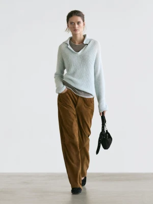 Dzianinowy Sweter Polo Z Mieszanki Wełny Z Alpaki - Błękitny - - Massimo Dutti - Kobieta
