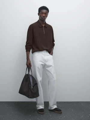 Dzianinowy Sweter Polo Z Suwakiem - Brązowy - - Massimo Dutti - Mężczyzna