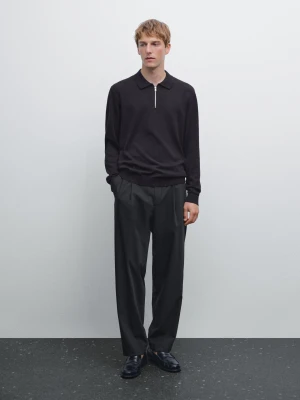 Dzianinowy Sweter Polo Z Suwakiem - Granatowy - - Massimo Dutti - Mężczyzna