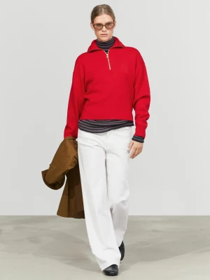 Dzianinowy Sweter Polo Z Suwakiem I Bawełną - Czerwony - Massimo Dutti - Female