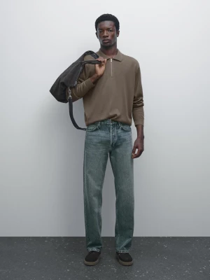 Dzianinowy Sweter Polo Z Suwakiem - Khaki - - Massimo Dutti - Mężczyzna