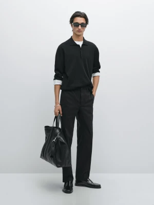 Dzianinowy Sweter Polo Z Wełny I Bawełny - Czarny - - Massimo Dutti - Mężczyzna