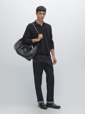 Zdjęcie produktu Dzianinowy Sweter Polo Z Wełny I Bawełny - Granatowy - - Massimo Dutti - Mężczyzna
