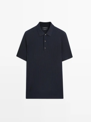 Zdjęcie produktu Dzianinowy Sweter Polo Z Wełny Merynosów - Granatowy - - Massimo Dutti - Mężczyzna
