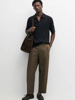 Zdjęcie produktu Dzianinowy Sweter Polo Z Wełny Merynosów - Granatowy - - Massimo Dutti - Mężczyzna