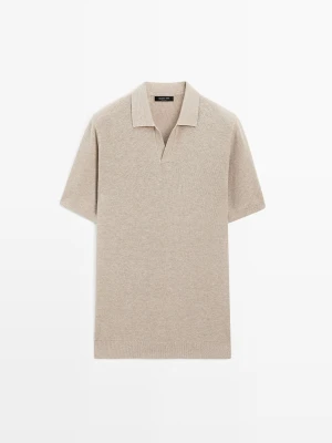 Zdjęcie produktu Dzianinowy Sweter Polo Ze 100% Bawełny - Beżowy - - Massimo Dutti - Mężczyzna
