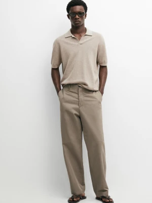 Zdjęcie produktu Dzianinowy Sweter Polo Ze 100% Bawełny - Beżowy - - Massimo Dutti - Mężczyzna