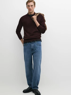 Dzianinowy Sweter Polo Ze 100% Bawełny - Bordowy - Massimo Dutti - Male