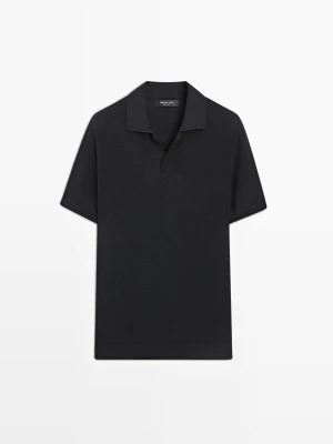 Zdjęcie produktu Dzianinowy Sweter Polo Ze 100% Bawełny - Granatowy - - Massimo Dutti - Mężczyzna