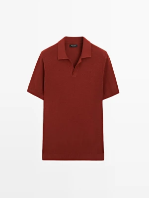 Zdjęcie produktu Dzianinowy Sweter Polo Ze 100% Bawełny - Ognista Pomarańcza - - Massimo Dutti - Mężczyzna