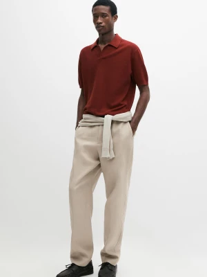 Dzianinowy Sweter Polo Ze 100% Bawełny - Ognista Pomarańcza - - Massimo Dutti - Mężczyzna