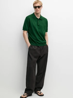 Dzianinowy Sweter Polo Ze 100% Bawełny - Zieleń Mchu - Massimo Dutti - Male