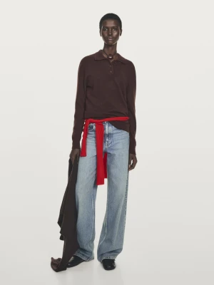 Dzianinowy Sweter Polo Ze 100% Kaszmiru - Bordowy - - Massimo Dutti - Kobieta