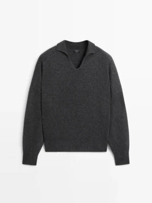 Dzianinowy Sweter Polo Ze 100% Kaszmiru - Ciemnoszary - Massimo Dutti - Female