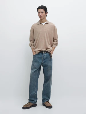 Dzianinowy Sweter Polo Ze 100% Kaszmiru - Norkowy - - Massimo Dutti - Mężczyzna