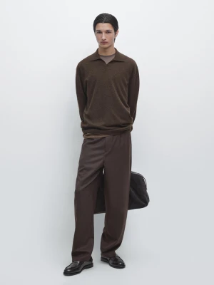Zdjęcie produktu Dzianinowy Sweter Polo Ze 100% Kaszmiru - Popielaty Brąz - - Massimo Dutti - Mężczyzna