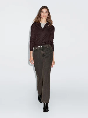 Dzianinowy Sweter Polo Ze 100% Wełny - Brązowy - - Massimo Dutti - Kobieta