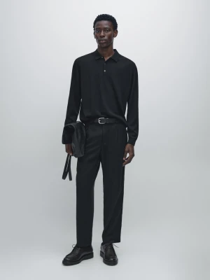 Dzianinowy Sweter Polo Z Wełny Merynosów - Czarny - - Massimo Dutti - Mężczyzna