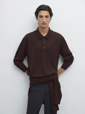 Dzianinowy Sweter Polo Ze 100% Wełny Merino - Czerwone Wino - - Massimo Dutti - Mężczyzna