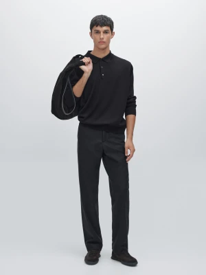 Dzianinowy Sweter Polo Ze 100% Wełny Merino - Granatowy - - Massimo Dutti - Mężczyzna
