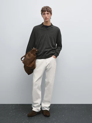 Dzianinowy Sweter Polo Ze 100% Wełny Merynosów - Brudnoszary - - Massimo Dutti - Mężczyzna