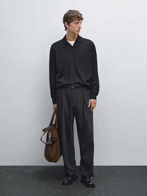 Dzianinowy Sweter Polo Ze 100% Wełny Merynosów - Czarny - - Massimo Dutti - Mężczyzna