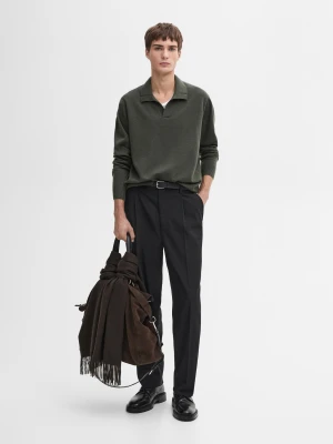 Zdjęcie produktu Dzianinowy Sweter Polo Ze 100% Wełny - Zielony - - Massimo Dutti - Mężczyzna
