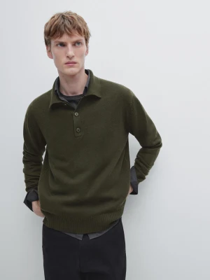 Zdjęcie produktu Sweter Polo Z Wełnianej Dzianiny - Zielony - - Massimo Dutti - Mężczyzna