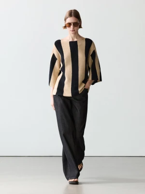 Dzianinowy Sweter W Paski Z Bawełną - Czarny - - Massimo Dutti - Kobieta