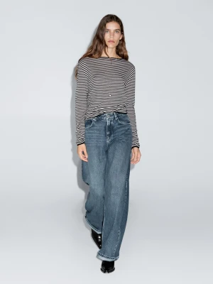 Dzianinowy Sweter W Paski Z Długim Rękawem - Czarny - - Massimo Dutti - Kobieta