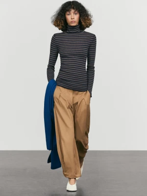 Dzianinowy Sweter W Paski Z Golfem - Granatowy - Massimo Dutti - Female