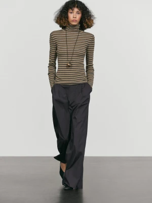 Dzianinowy Sweter W Paski Z Golfem - Szarobrązowy - Massimo Dutti - Female